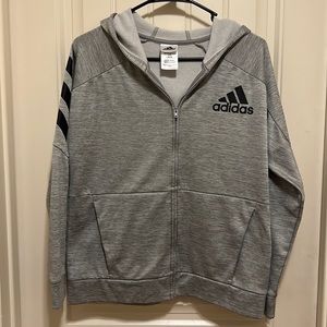 Adidas gray and black full zip hooded jacket size L 14/16